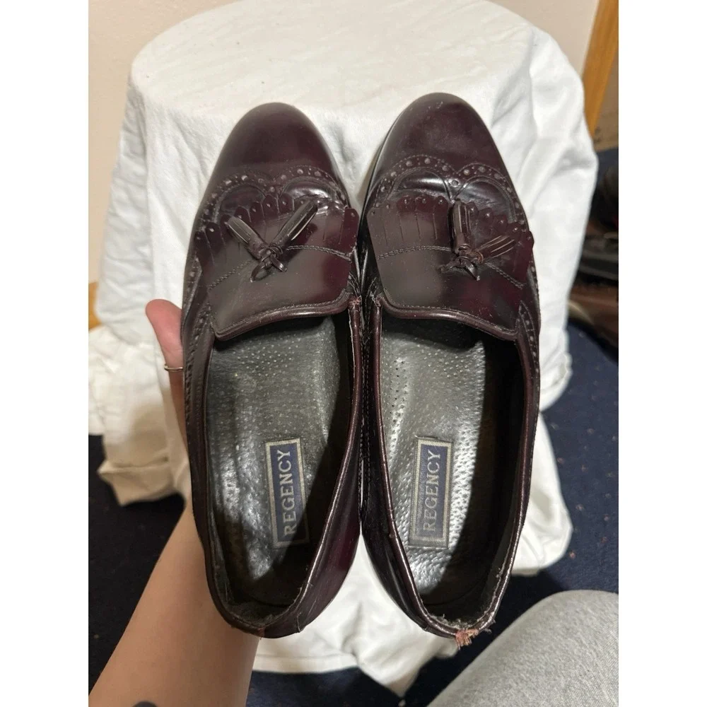 Regency Burgundy Tassel Loafers Men's‎ 8 Leather Wingtip Brogue Dress Shoes